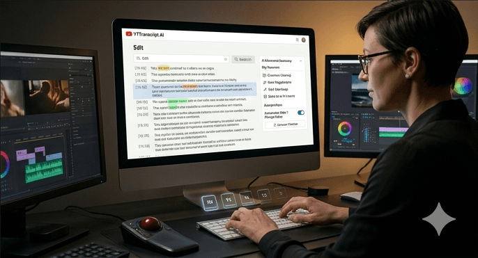 How to Add Subtitles to Any Video Using YouTube Transcripts Video editor using YTTranscript.AI transcript alongside Premiere Pro to add SRT subtitles and captions to video projects